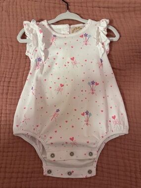 The Beaufort Bonnet Company Pink and Purple Heart & Wand Ruffle Baby Bodysuit